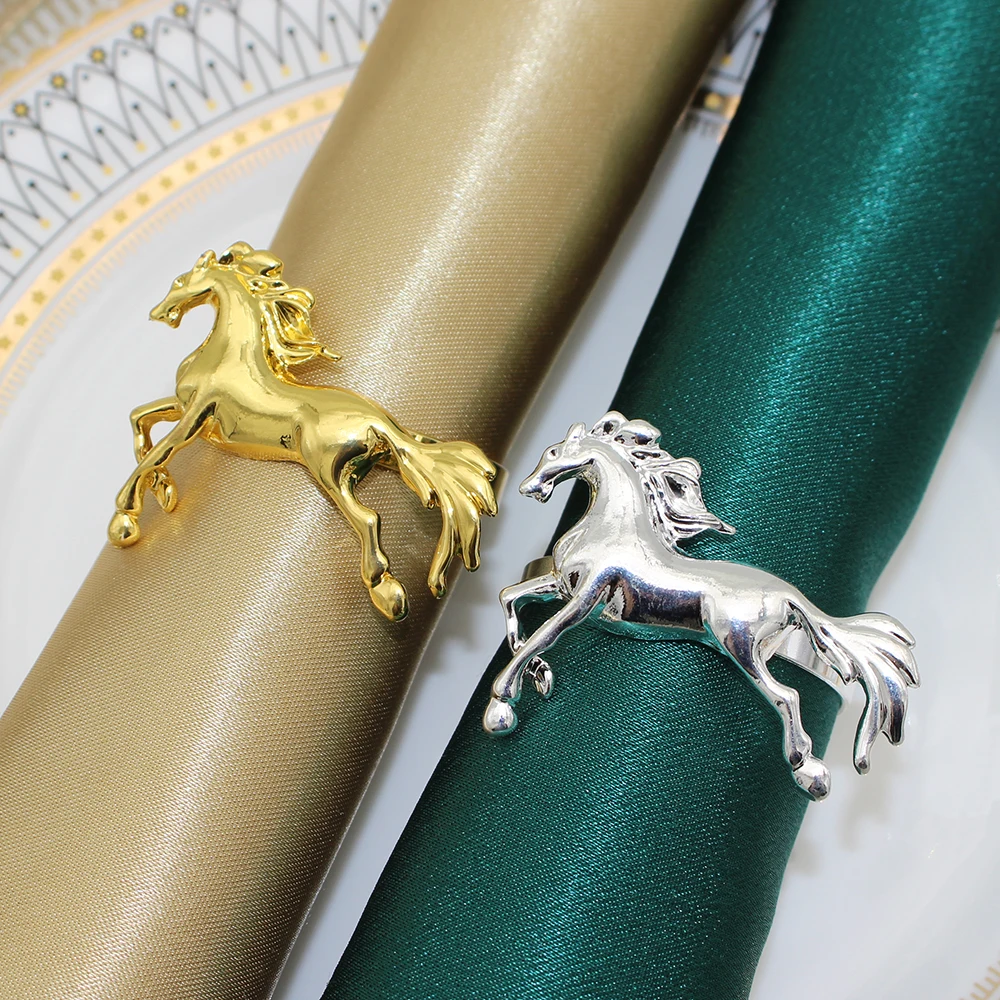 6Pcs Silver Horse Napkin Rings Animal Napkin Holder Metal Table Ring for Birthday Wedding Parties Dinners Holidays Table Decor