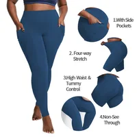 "Women's Plus Size High-Waisted Yoga Leggings with Pockets | Tummy Control Hip-Hugging Workout Solid Colors Tights for Gym - Image 2
