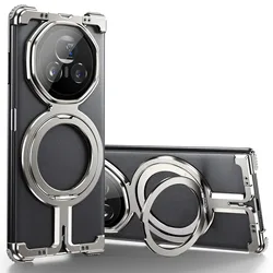 Eary Frameless Phone Case with 360° Rotatable Ring Kickstand and Magnetic Shockproof Bumper Cover for HONOR Magic V3 (Titanium2)