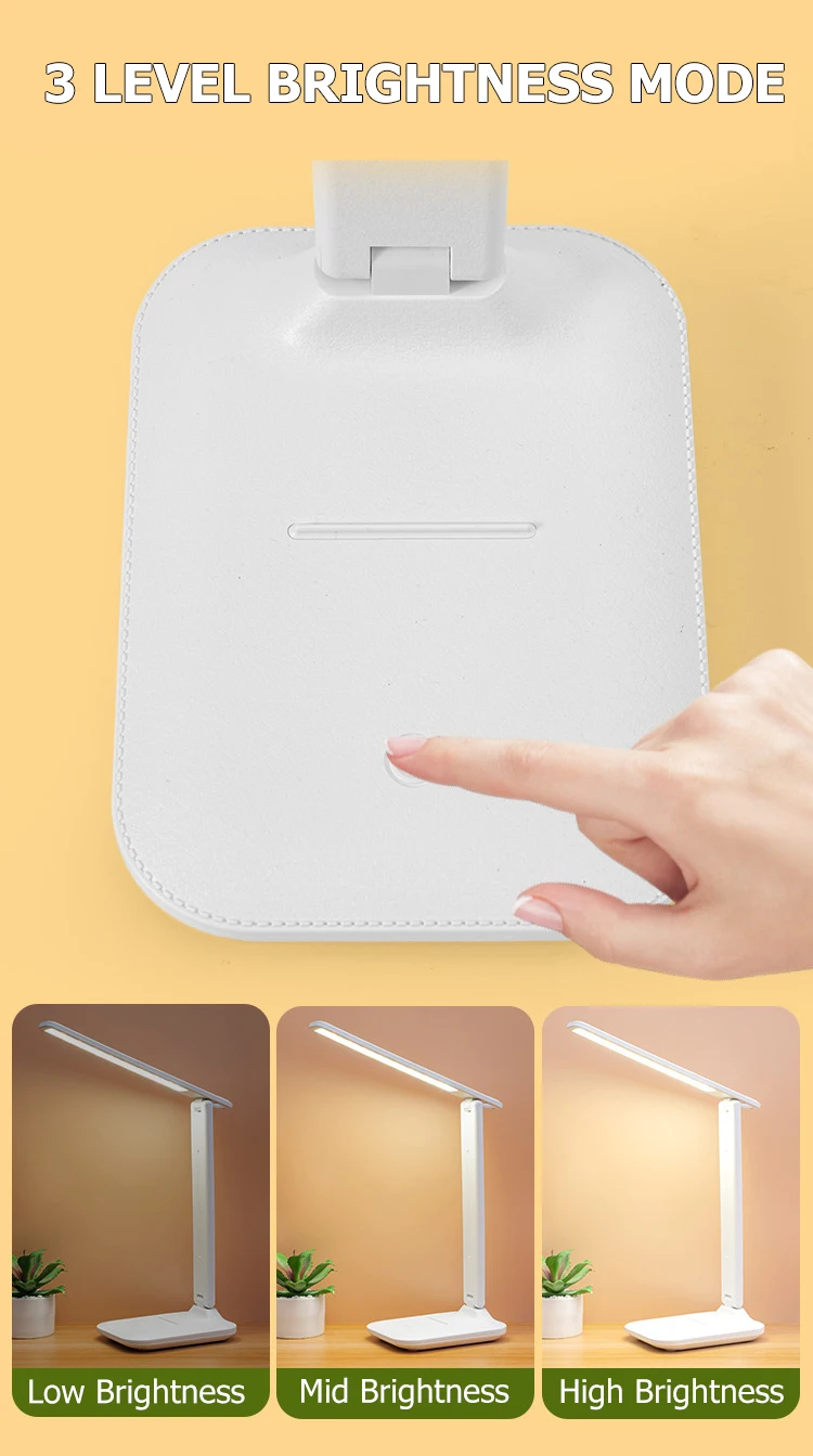 Foldable Desk Lamp - USB Rechargeable Eye Care Reading Light With Adjustable Brightness