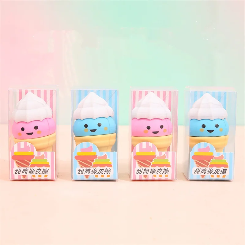 

20 box/lot Creative Ice Cream Pencil Eraser Cute Writing Drawing Rubber Pencil Erasers Stationery Gifts School Supplies