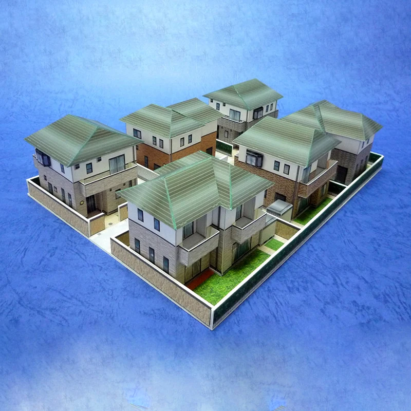 1:150 N-Scale Japanese Building Diorama 3D Paper Model Scene DIY Handmade Ornaments 6 villa groups