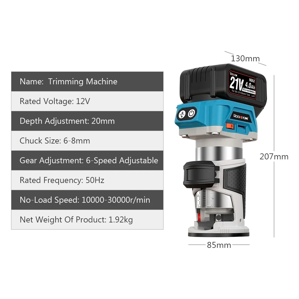 Wood Router 6 Speeds Electric Cordless Engraving Slotting Power Tool Brushless Hand Trimmer For Makita 18V Battery