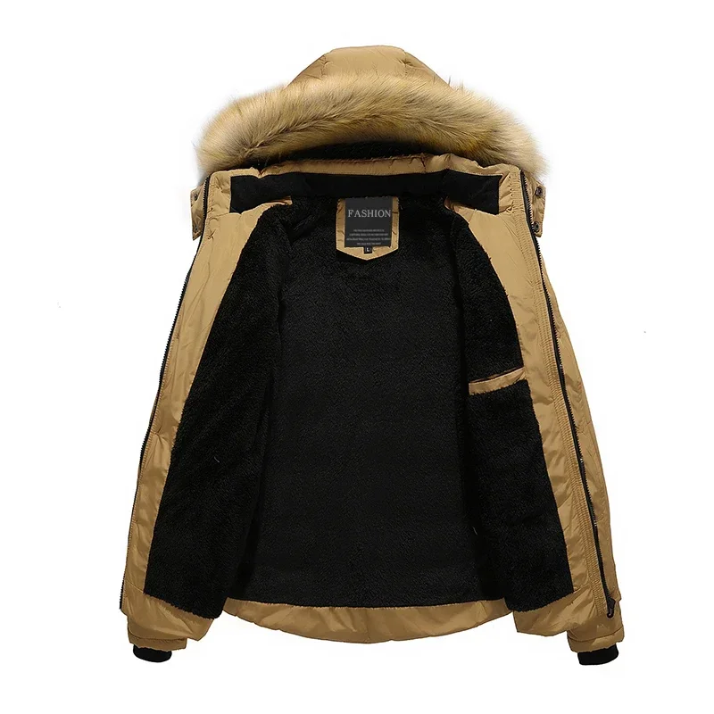 Down Jacket Cotton Jacket Parka Coat Parkas Coat Fur Collar Hooded Parka Down Jackets Outerwear Thick Male Warm Overcoat Wool Liner Coat Winter New Men Warm Cotton Jacket Coats