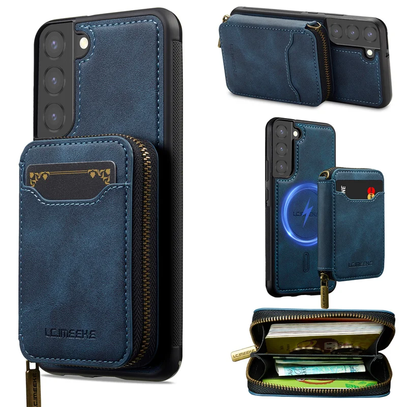 Magnetic Flip Leather Phone Case with Zipper Wallet and Card Holder