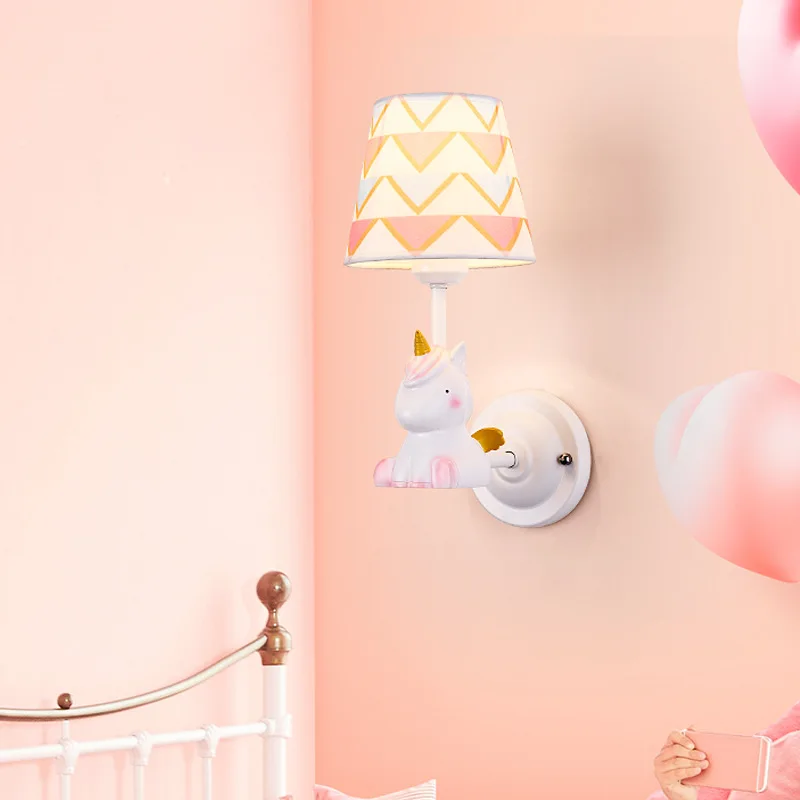 

Nordic Children's Room Lighting Cartoon Wall Lamp Modern Minimalist Creative Pink Room Light Resin Cute Warm Bedroom Fabric Lamp