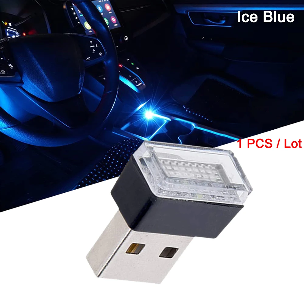 1 pièces Mini USB LED décoration atmosphère ampoule voiture intérieur style décoratif lumière ambiante universelle blanc glace bleu rouge rose