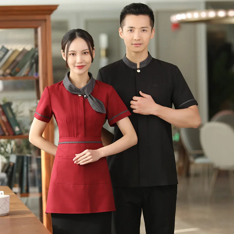 

Dining Waiter Workwear Short Sleeve Women's Chinese Style Restaurant Ding Room Hot Pot Restaurant Hotel Front Desk Staff Spring