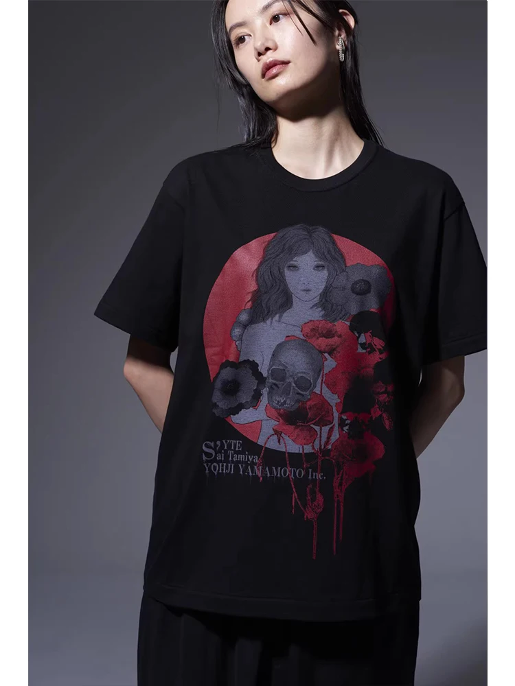 

Y3 Blood Skull Dark Style Flower Short Sleeve T-shirt Yohji Yamamoto T-shirts Tops S'YTE loose o-neck oversize tees Under Shirt