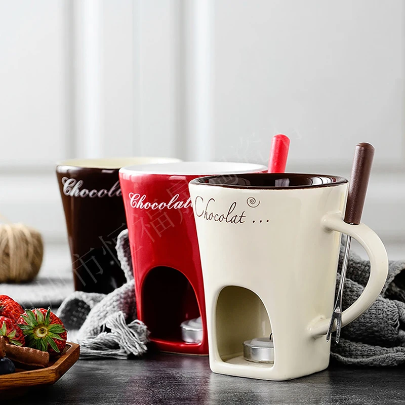 Fondue Pots Fondue Mug Set Personal Mini Chocolate Cheese Ice Cream Maker Kit Individual Butter Melter Cup Small Warmer
