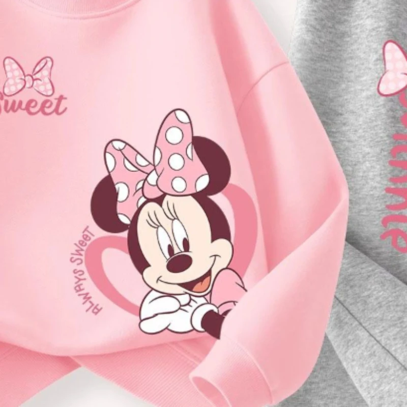 Children's Pullover Sets 2pcs Breathable Thin Kids Sweatshirt Pant Minnie Print Girls Clothing for Disney Spring Autumn