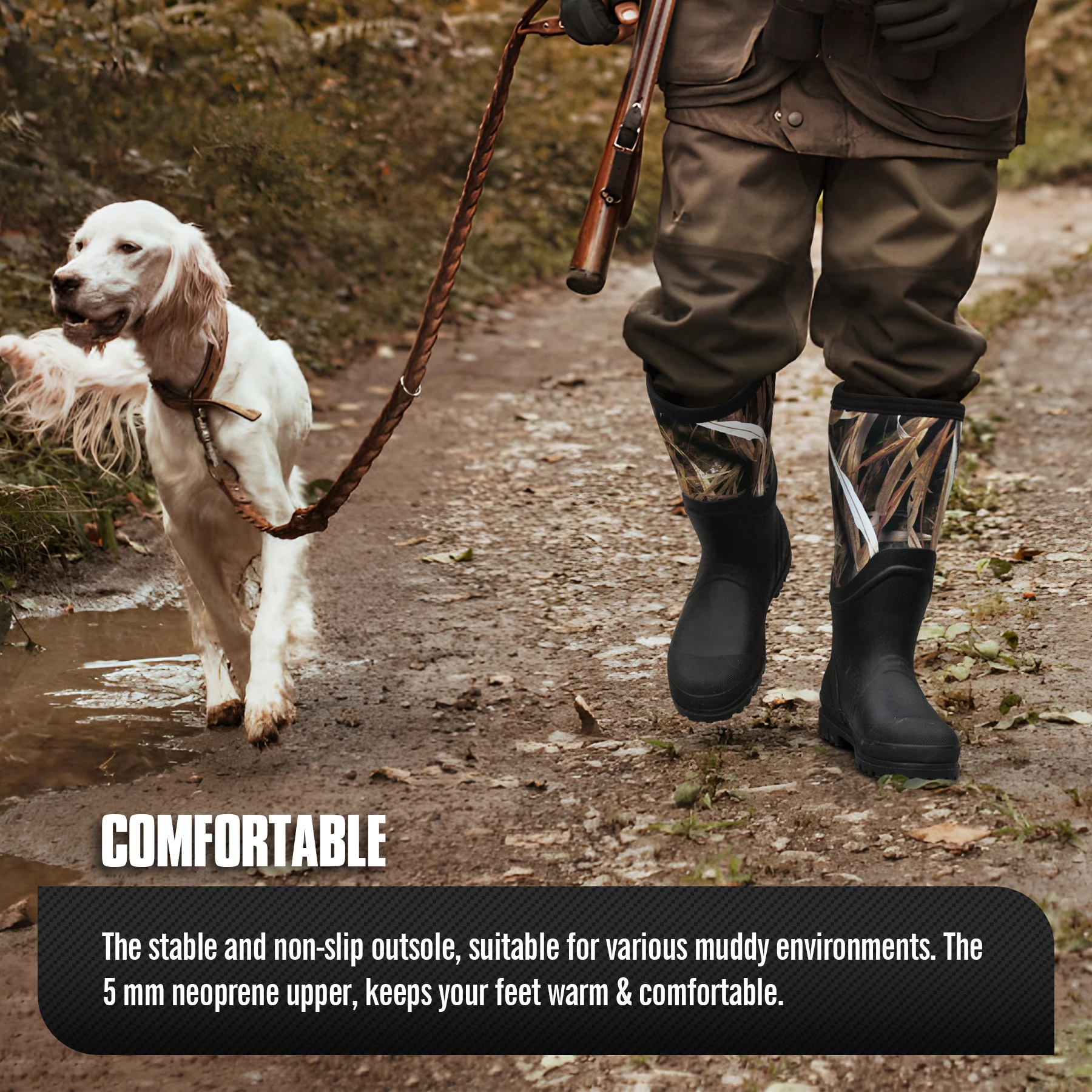 Bottes de pluie camouflage GUGULUZA hautes waterproof - Chaussures de pêche et chasse antidérapantes en néoprène
