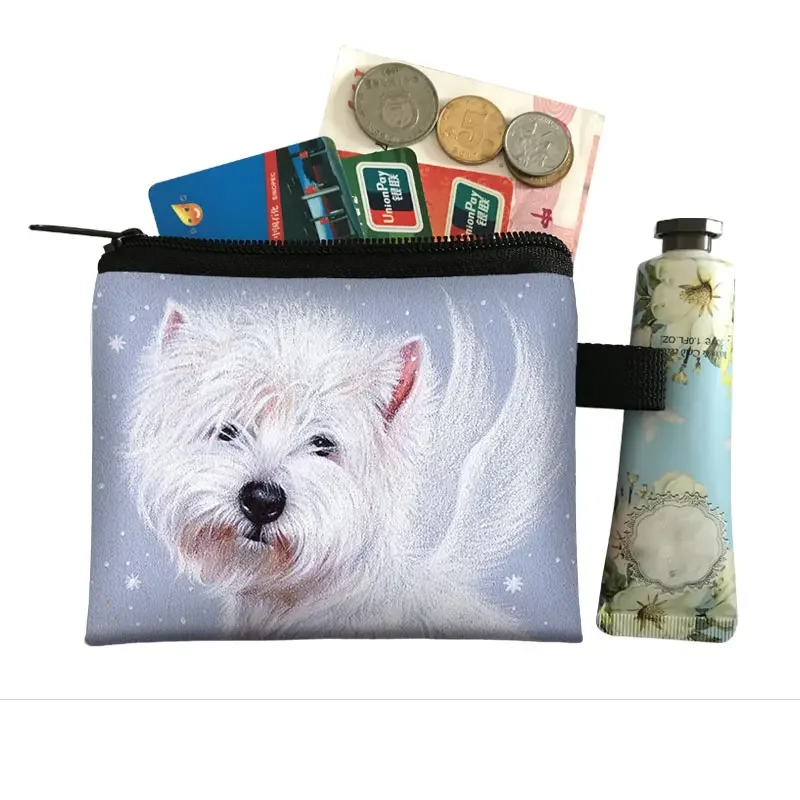 Westie Dog Painting Coin Pouch Women Lipstick Card Key Bag Mini Dog Wallets Gift