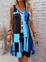 2025 nouvelle mode femmes robe décontracté plage col rond sans manches robe ample été femmes gilet rayé imprimé robe robe d'été 2