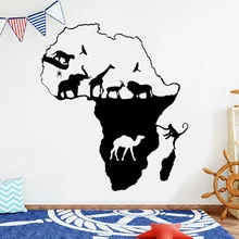 Map of Africa Wall Sticker African Safari Lion Elephant Monkey Giraffe Animals Decals Vinyl Home Decor Room Bedroom Murals MP06