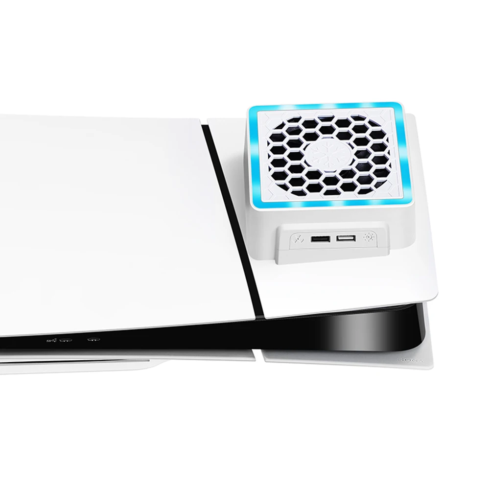 LED 조명이 있는 측면 장착 선풍기, PS5 슬림 게임 콘솔용 콘솔 쿨러 선풍기, USB 포트 2 개, 5V 2.4A