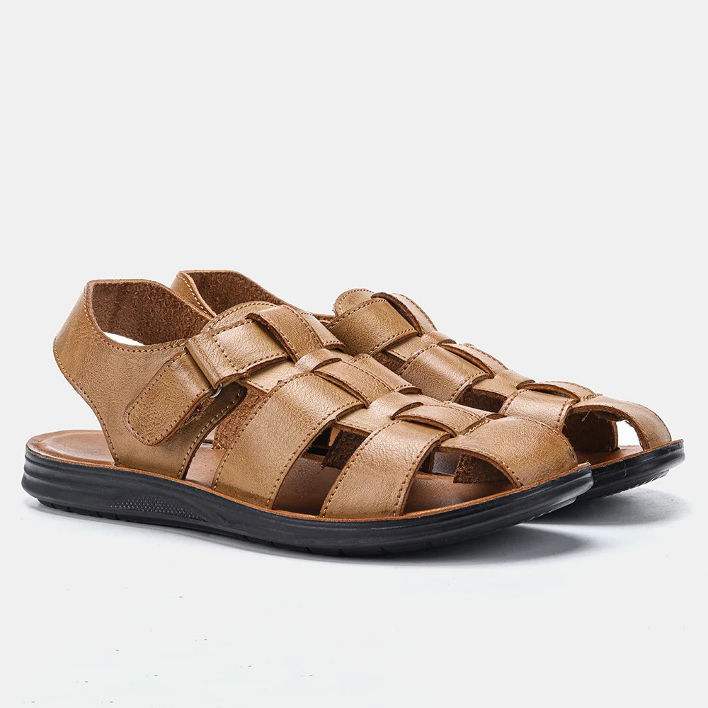 

Light Weight Men Sandals Seaside Shoes Leather Lining Breathable Beach Shoes Khaki Sandals