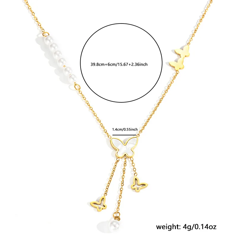 Chic Gold Plated Stainless Steel Shell Butterfly Necklace for Women Jewelry Accessories Wholesale 5