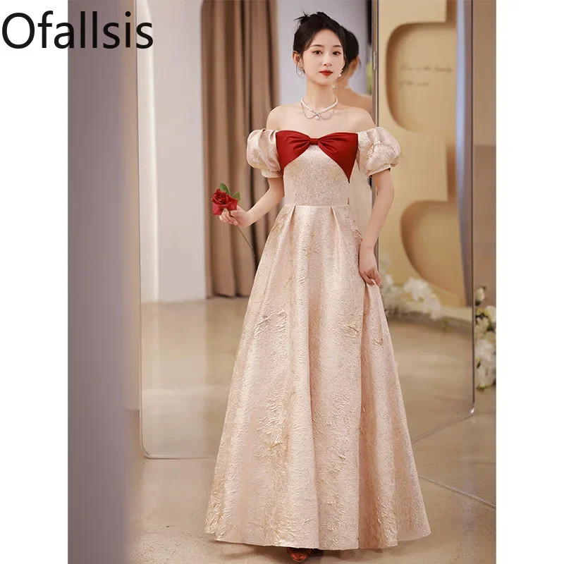 

Ofallsis Wedding Gown Bride Luxury Wine Red Engagement Dress 2023 French Style Off Shoulder Color Matching Retro Evening Dresses