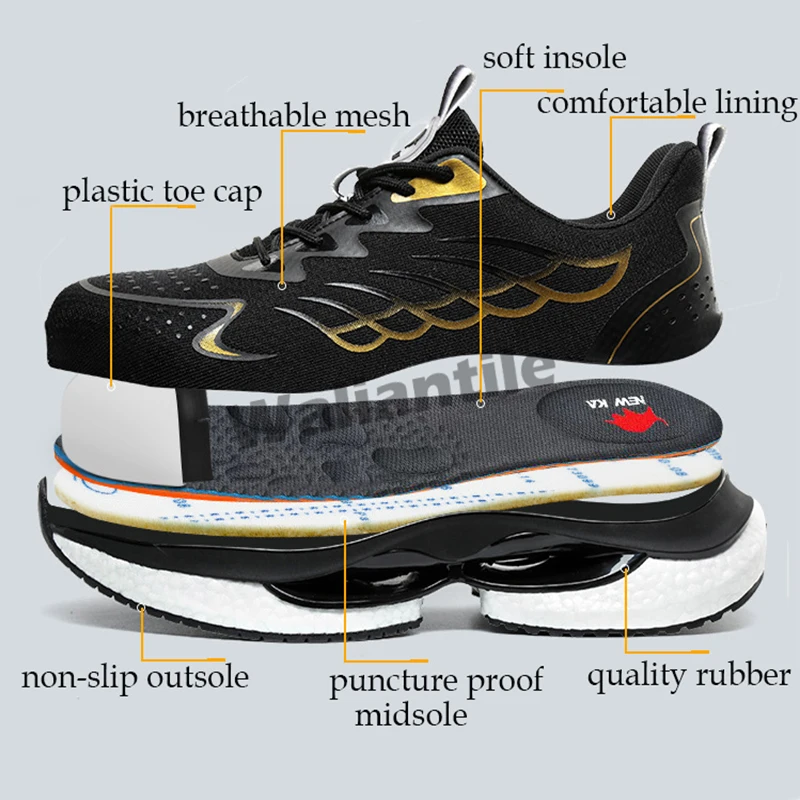 Waliantile Men Male Safety Shoes Sneakers For Construction Work Boots Puncture Proof Anti-smashing Steel Toe Working Footwear
