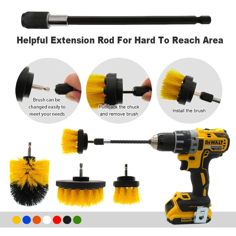 2/3.5/4/5'' Electric Scrubber Brush Drill Extension Rod All Purpose Cleaner Car Detailing Brush Tool Rim Set for Car Cleaning electric scrubber brush car detailing brush set drill brush attachment set car cleaning tool