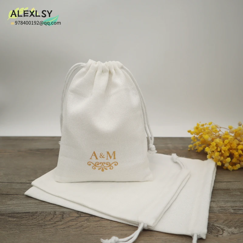 Cotton Linen Gift Bag for Packaging Jewelry/Makeup/Wedding/Party/Shoe Bags Sachet Cloth Drawstring Pouch Print Logo Custom 50p