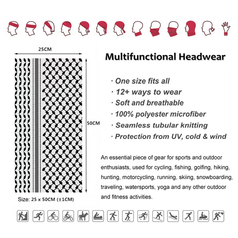 Palestinian Hatta Kufiya Pattern Multifunctional Face and Neck Scarf