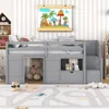 Children Beds, Twin Size Low Loft Bed with Playhouse Loft Bed Frame with Drawer, Stairs and Safety Guardrail for Teens 1