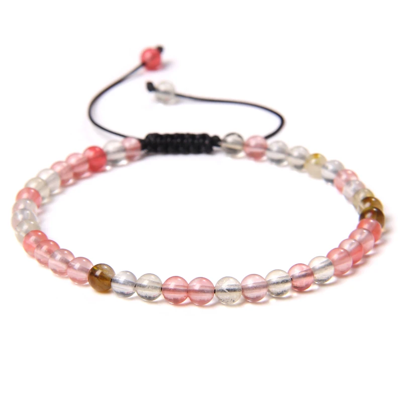 4MM Naturstein geflochtenes Armband Kleines Steinperlenarmband Verstellbarer Quarz Achate Armreif Mineral Schmuck Geschenk für Frauen Männer – Detail 39