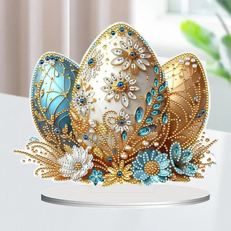 Rhinestone Art Tabletop Decor Easter Eggs Rhinestone Desk Placement Ornament Double Sided Stand Up Gem Painting Craft For Kids