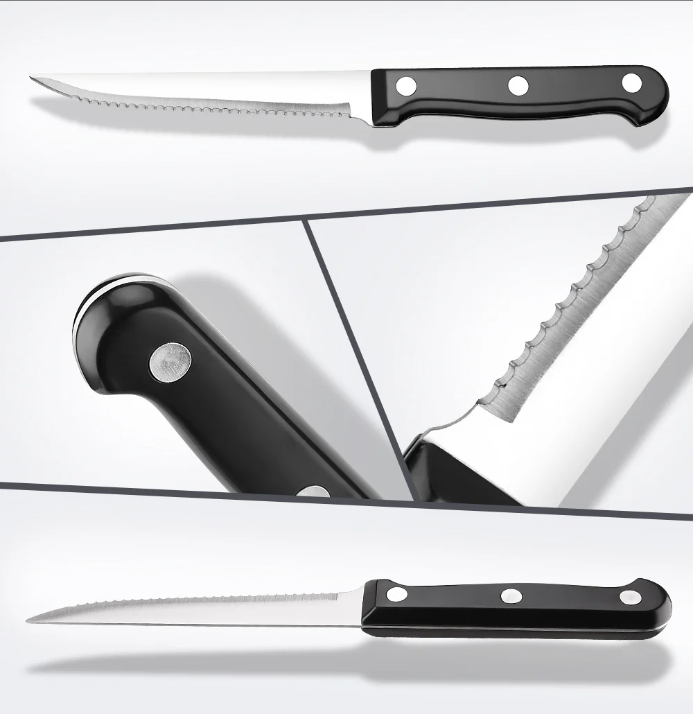 Description Picture 6 of itemXITUO 6-12pcs Steak Knives Set Full Tang Stainless Steel Sharp Serrated Dinner Knives Set Outdoor BBQ Knife Cut Meat Bread knife