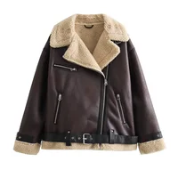 UNIZERA 2023 Autumn/Winter New Women's Wear New Fashion Casual Loose Versatile Leather and Fur One Piece Jacket Coat 2