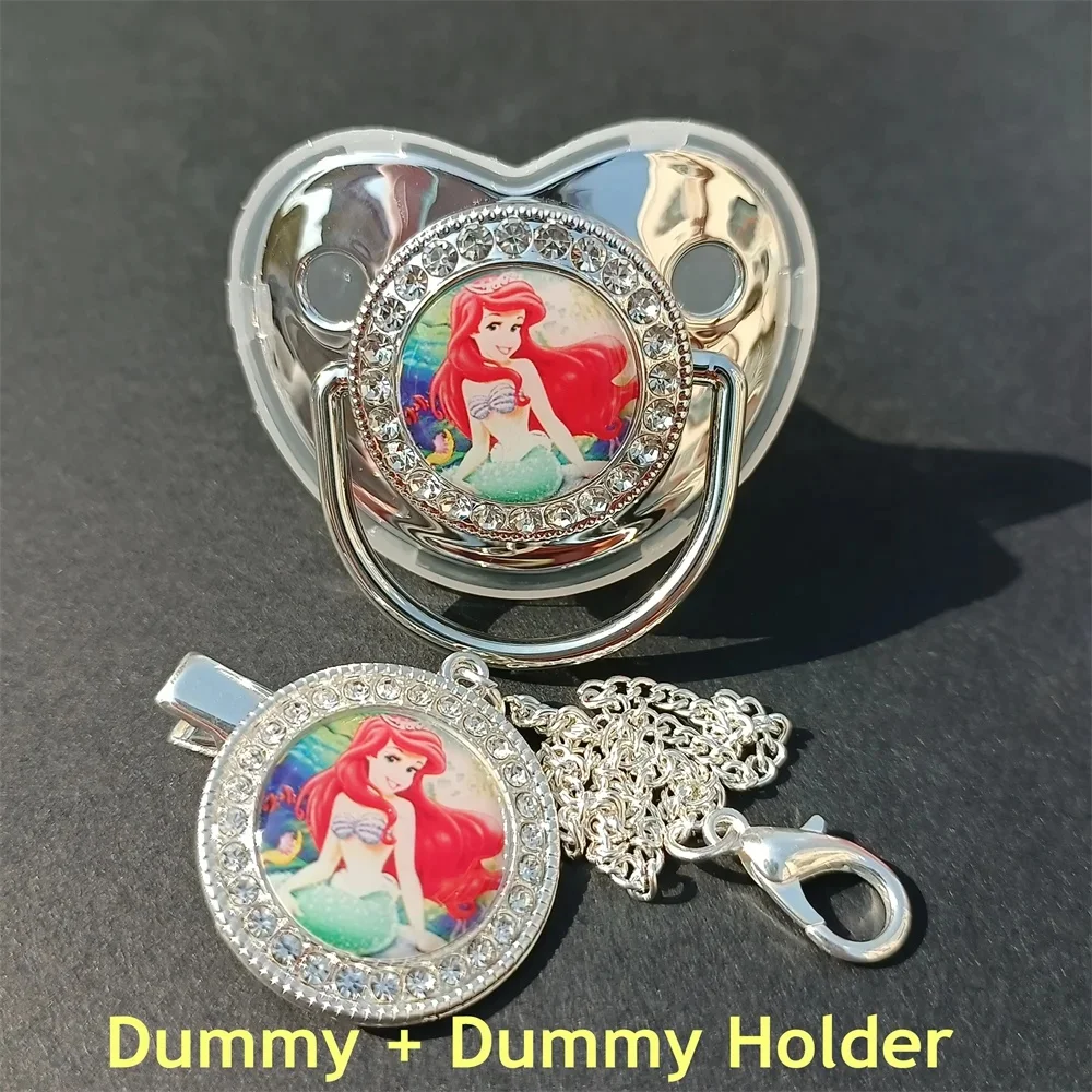 [Anime Princess Print Feeding Pacifier] 2024 Disney Diamond shaped baby pacifier with chain cover baby cord bpa Bling fake 0-18M 4