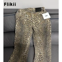 American Retro Leopard High Waist Baggy Jeans Women's Casual Pockets Hip-hop Pants 2024 Spring Y2K Oversiz Panther Denim Trouser 2
