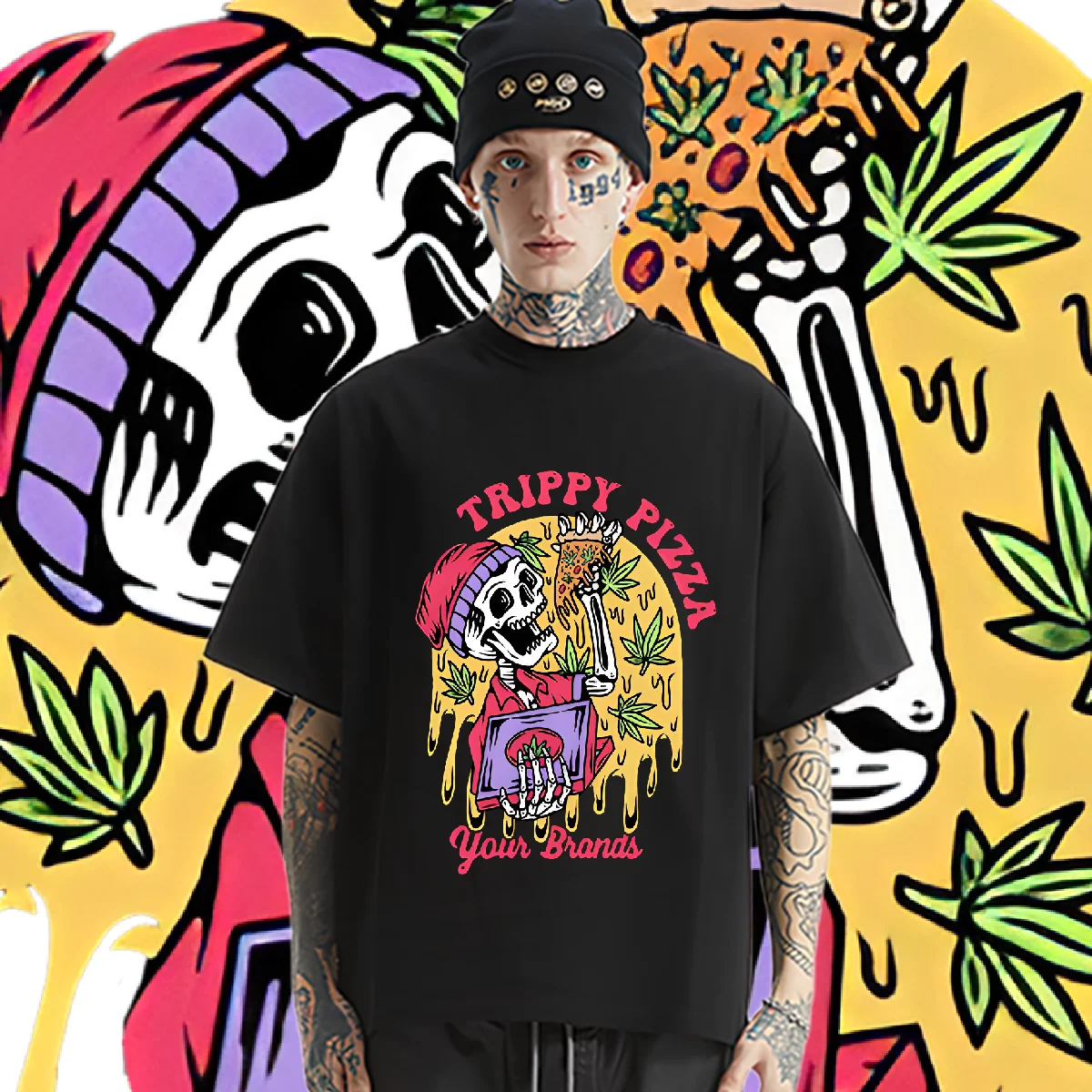 

O-Neck T Shirt Loose Oversized Tshirt American Retro Rap Style Tees Graphic Printing Cotton Tops Streetwear Men's T-shirt DIY
