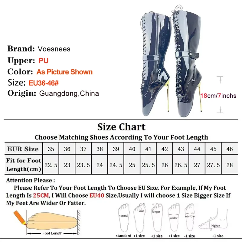 New 7" Stiletto Lockable Padlocks Sexy Fetish Mid-calf Boots Night Club Women Black Ballet Boots Fashion Cross dressing Shoes