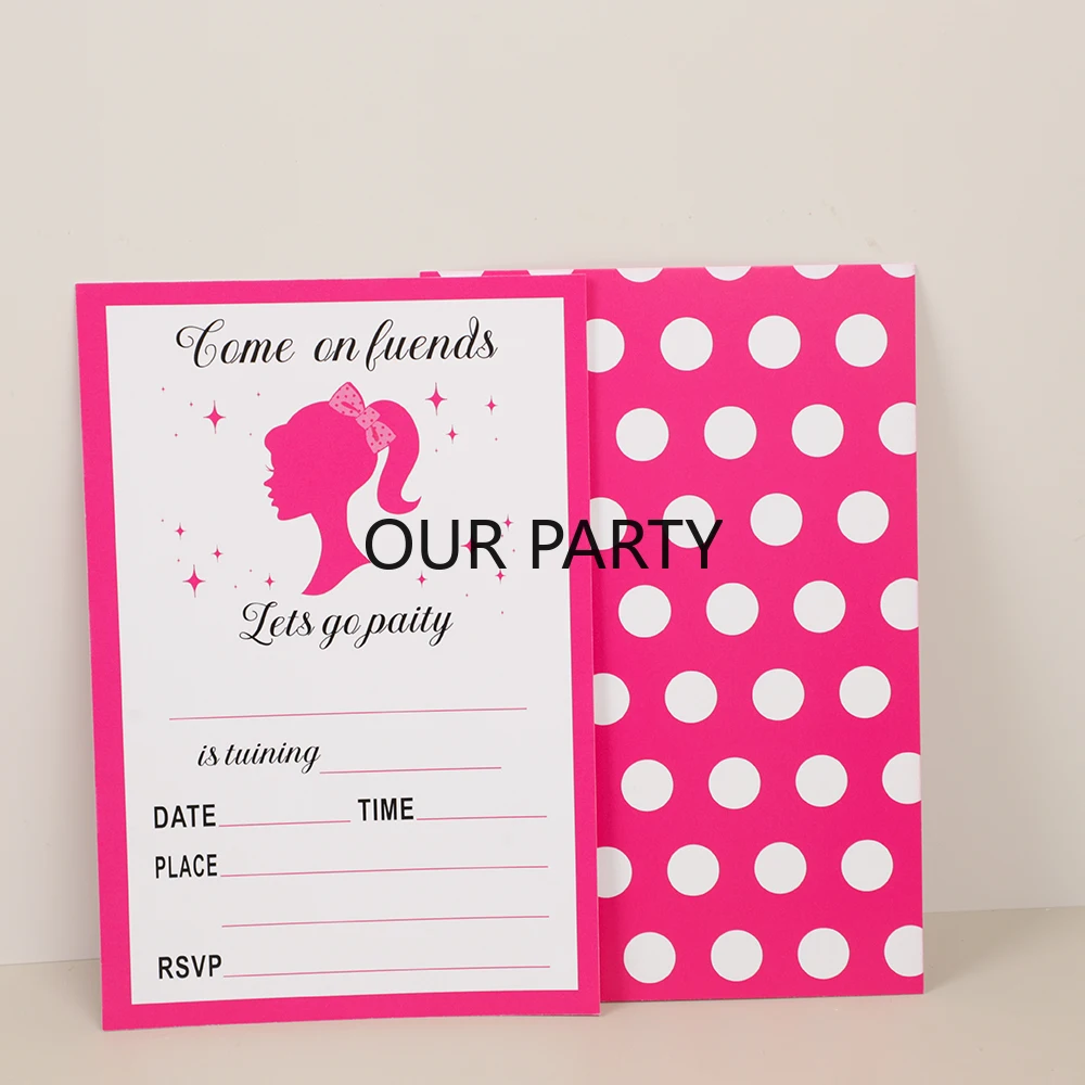 20Pcs Let's Go Party Theme Invitation Cards Dot Princess Girl Greeting Card for Birthday Baby Shower Wedding Party Decoration