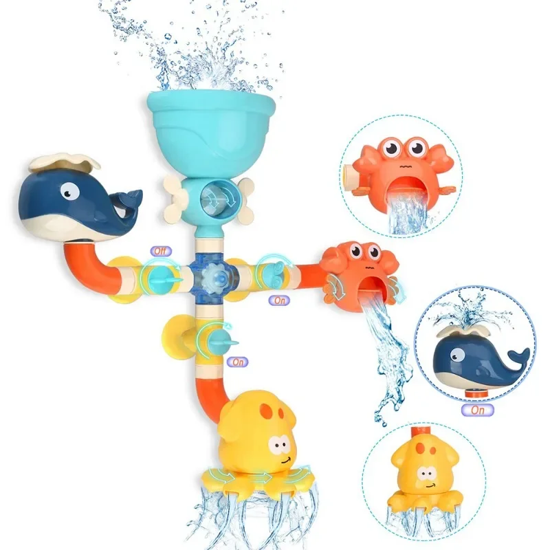 

Bath Toys Baby Water Game Faucet Shower Rubber Duck Waterwheel Dabbling Water Spray Set For Kids Animals Bathroom Summer Toys