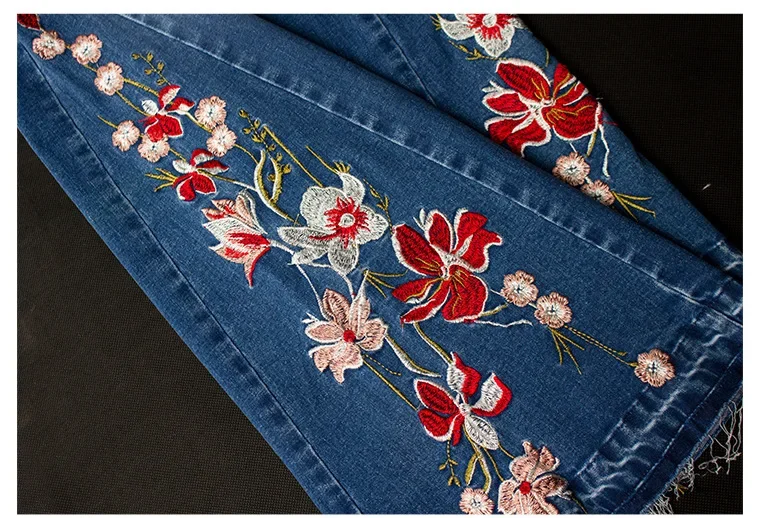 플레어 청바지 여성 스트레치 데님 바지 자수 꽃 바지 빈티지 의류 Pantalones De Mujer Pantalon Femme 3xl XXXL