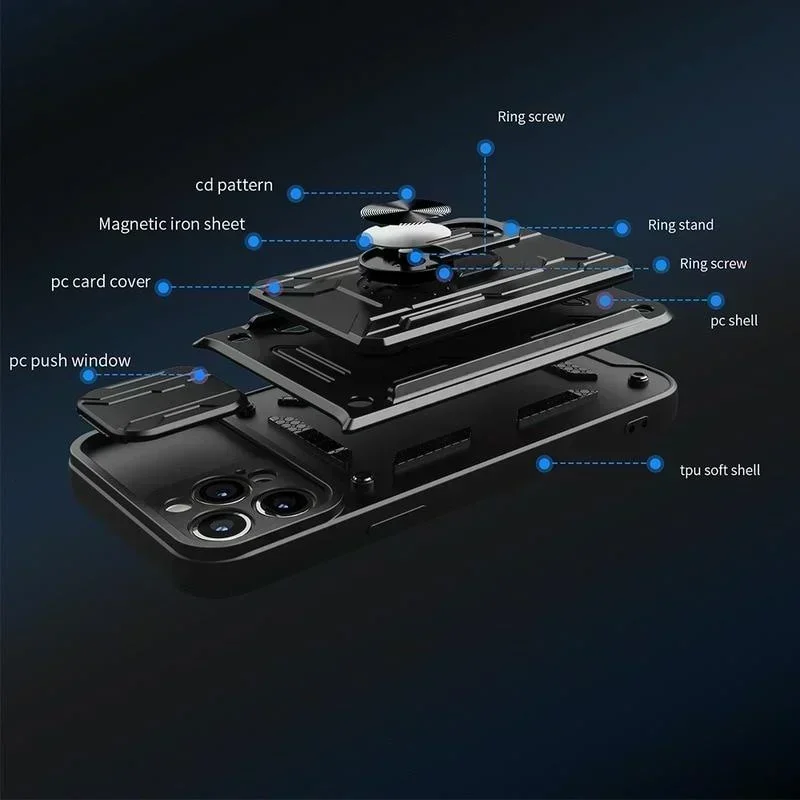 Luxe Shockproof Case with Rotating Metal Ring Stand and Card Slot