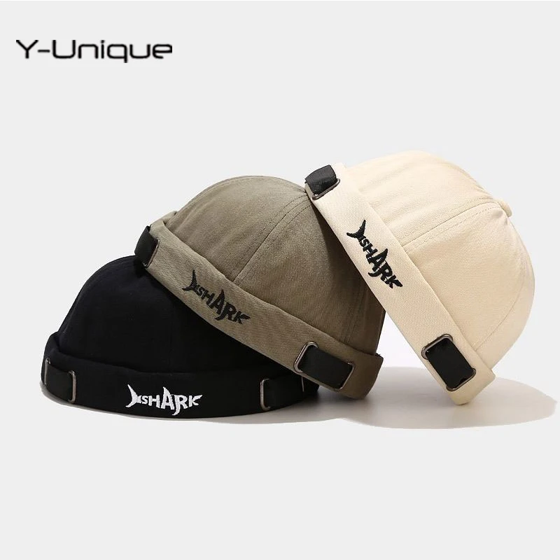 Nouveau chapeau de rue Hip Hop sans bords, Design créatif en forme de requin avec lettres brodées, chapeaux décontractés, bonnets Skullies à la mode_voghion.com