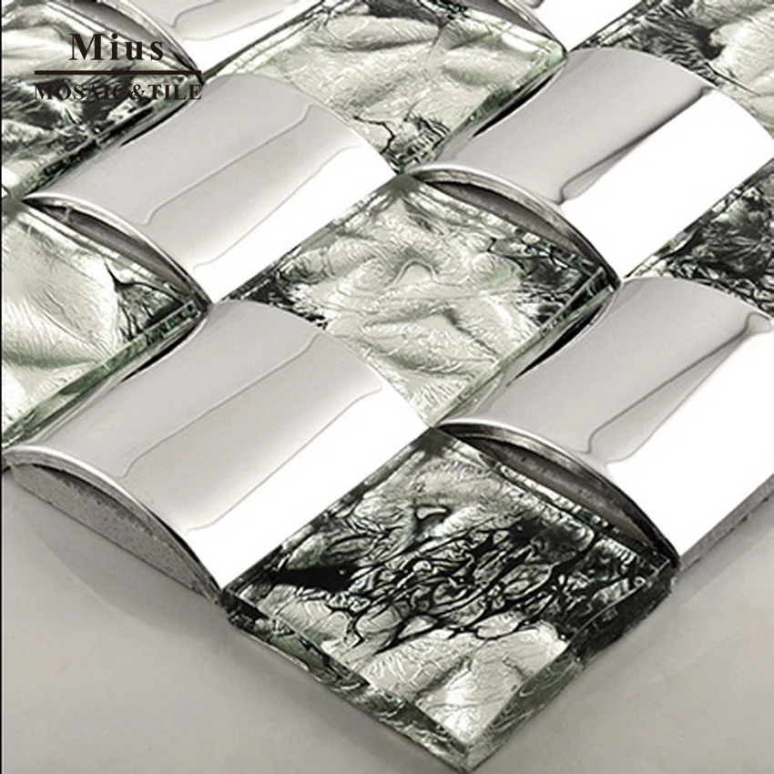 Fashion  silver arch stainless steel metal tile mosaic mix crystal tile  bathroom design