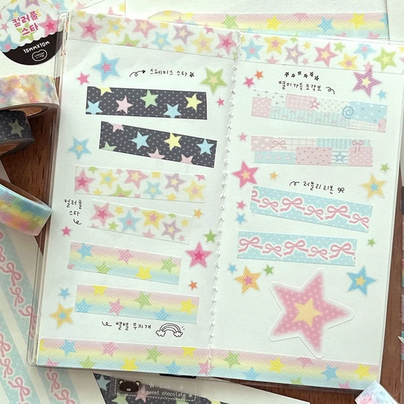 Cute Girl Heart Star Washi Tape Korean Ins Decoration Stickers Basic Handbook Journal Collage Material Tape Roll 4