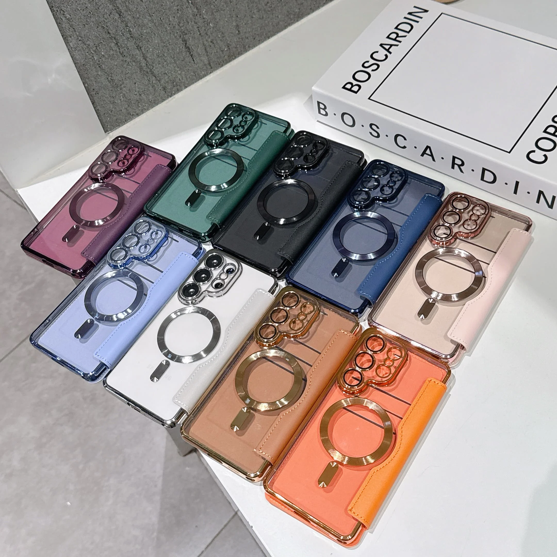 Premium PU Leather Magnetic Flip Wallet Case with Card Slots and Wireless Charging Compatibility