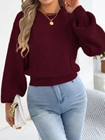 Women's Solid Color Round Neck Lantern Long Sleeve Knitted Sweaters for 2025 Autumn Winter Clothes Yellow Red Khaki - Image 3