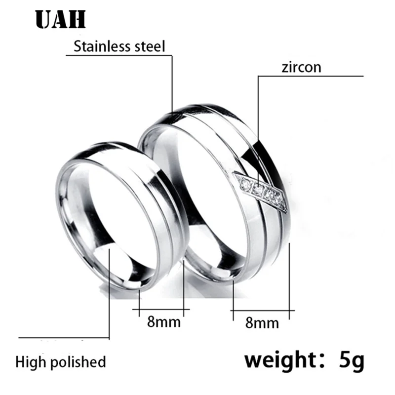 Simple Couple Titanium Steel Wedding Zirconia Rings Women Men's Jewelry Anniversary Marriage Fashion Gift wedding rings finger rings engagement rings zircon rings couple rings crystal rings titanium steel rings