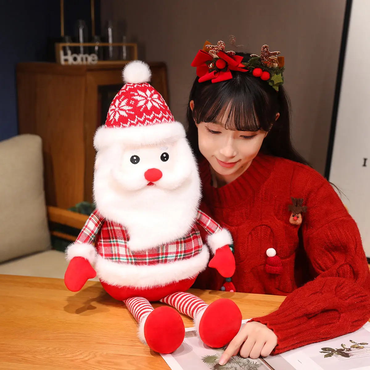 Hot 70/100cm Cartoon Large Santa Plush Doll Long Legs Santa Soft Plush Doll Warm Hug Home Decor For Boys Girls Christmas Gifts