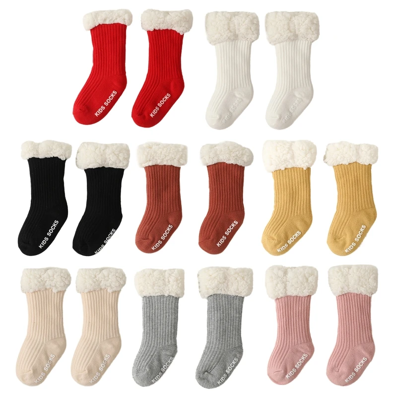 

Baby Socks Winter Thicken Warm Floor Socks for Girls Boys Cotton Anti Slip Solid Color Lamb Wool Socks Toddler Infant G99C