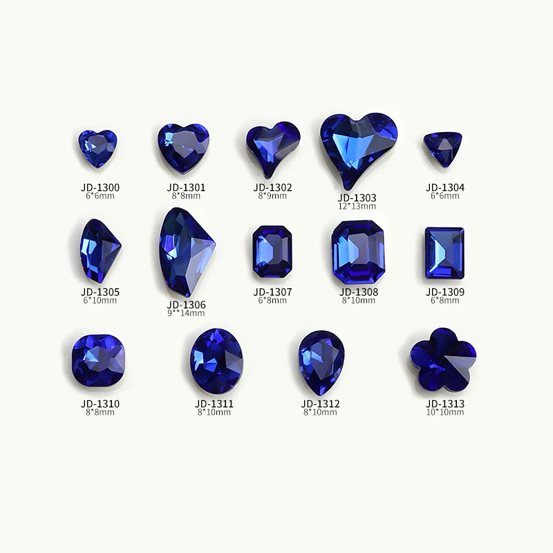 30PCS Sparkle Translucent Dark Blue Diamonds Various Shapes Heart Axe Drop Nail Art Rhinestones Decorations Manicure Ornaments