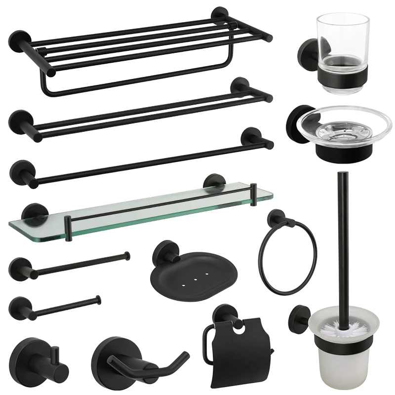 Bathroom Accessories Towel Rack Shelf Bar Roll Paper Holder Hand Towel Bar Robe Hook Toilet Brush